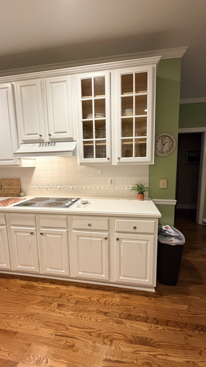 Real finished kitchen with White Flour painted cabinets, a Cabinet Painting Guys client job